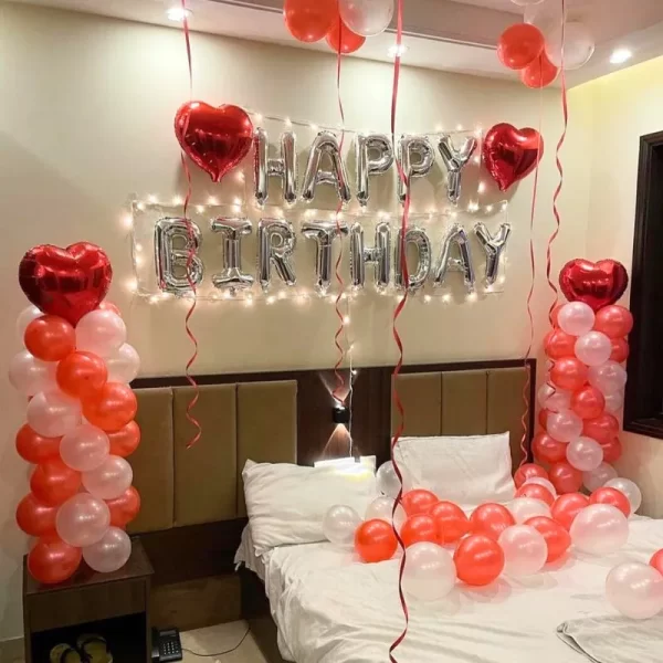 Red Silver Birthday Decor